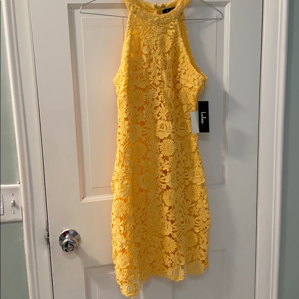 Lulus Love Poem Yellow Lace Mini Dress M